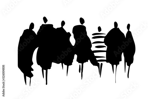 Vector. Hand drawn illustration: people. A stain of watercolor paint in the shape of a group of people