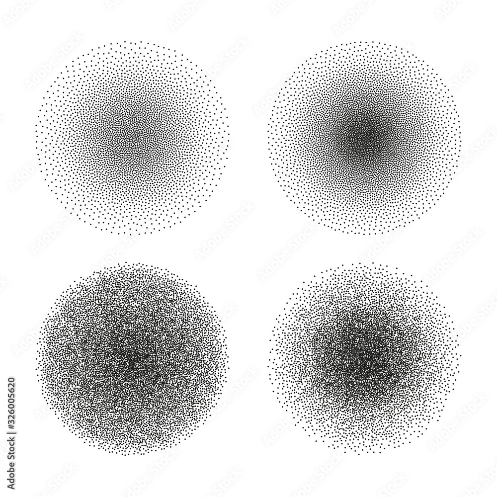 Vector set of stipple circle textures. Dotted gradient halftone ink spray effect Vector set of stipple circle textures. Dotted gradient halftone ink spray effect