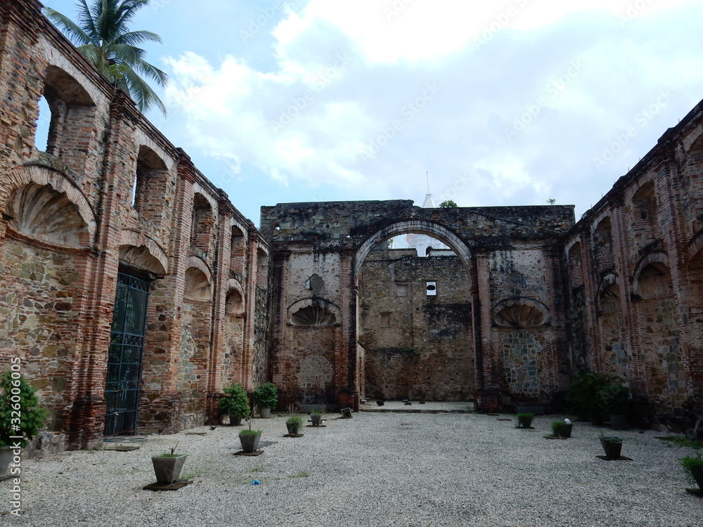 a dilapidated old colonial church in Panama City old town (casco viejo), Panama, Central America