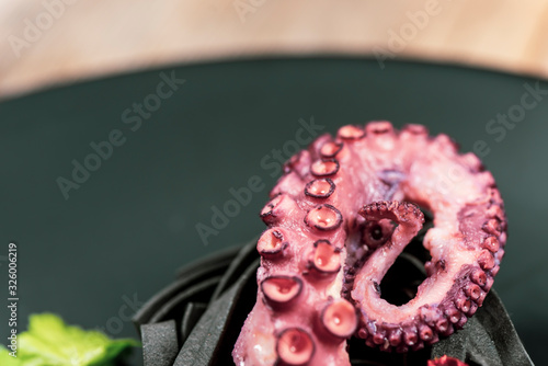 Photography octopus with black  spaghetti
