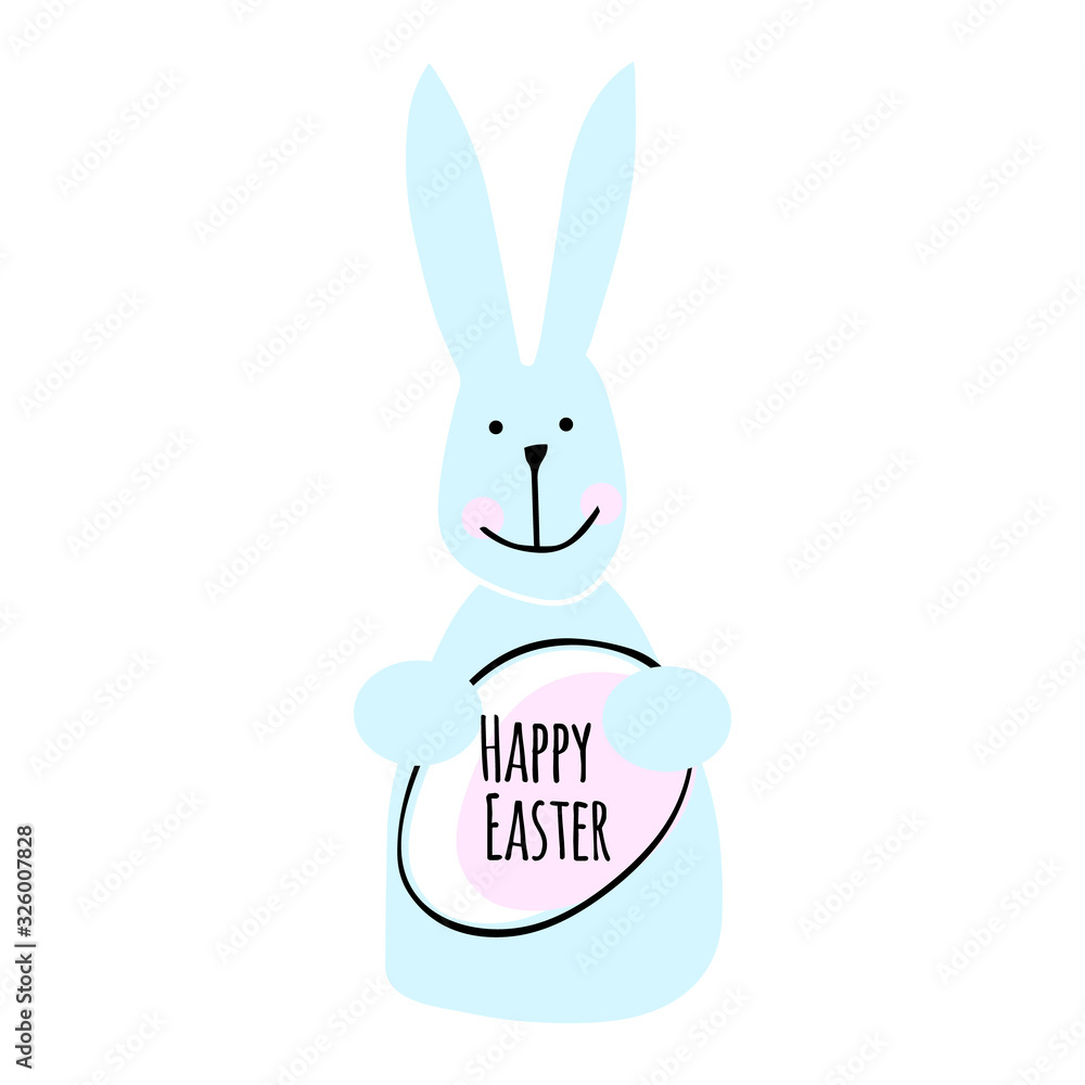 illustration blue bunny Happy Easter greeting card