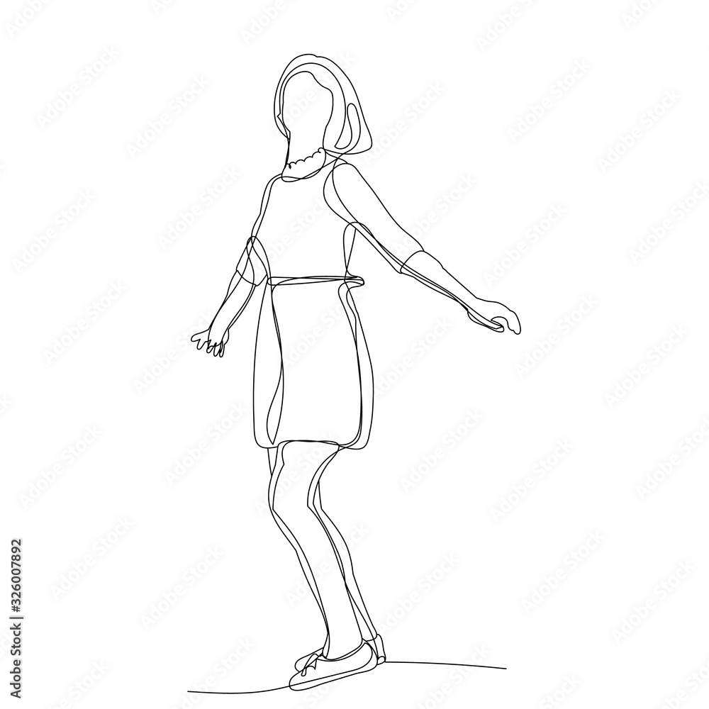 vector, isolated, continuous line drawing of a girl, a woman rejoices