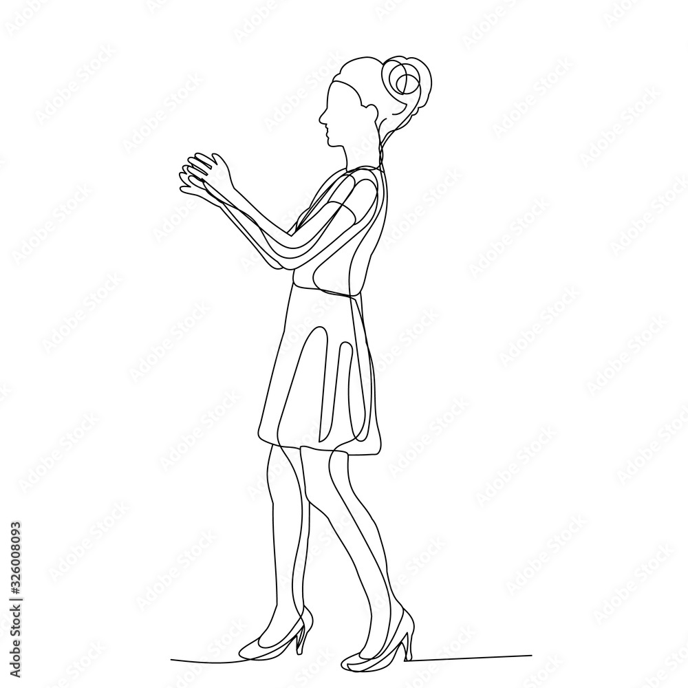isolated, continuous line drawing of a girl, a woman rejoices