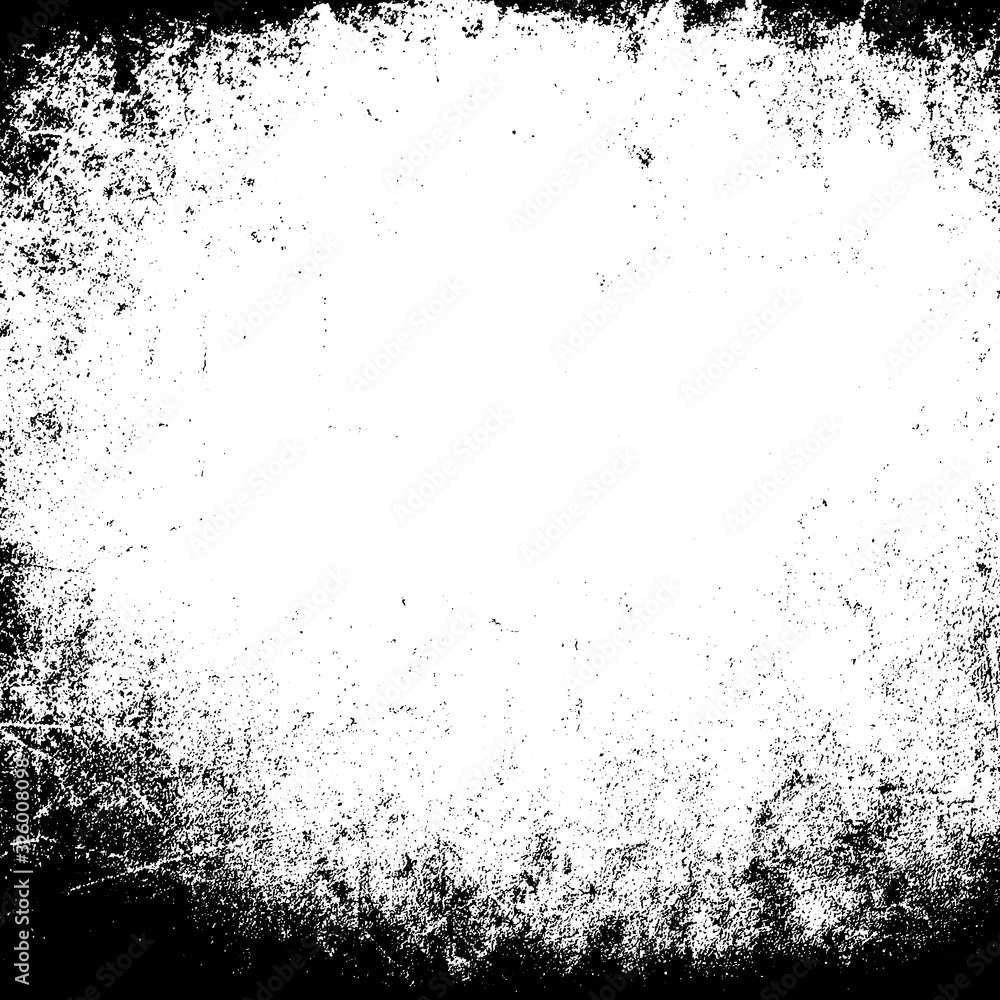 Obraz premium Template grunge cement wall. Dark frame. Old rough texture. Black white pattern. Scrached rustic stone background. Shabby distressed illustration.