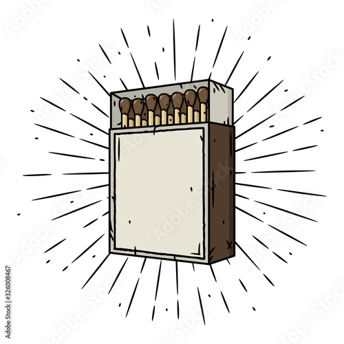 Vector illustration with a matches box and divergent rays.