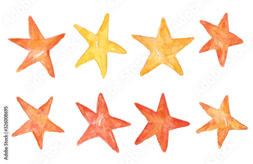 Watercolor set of stars on white background.