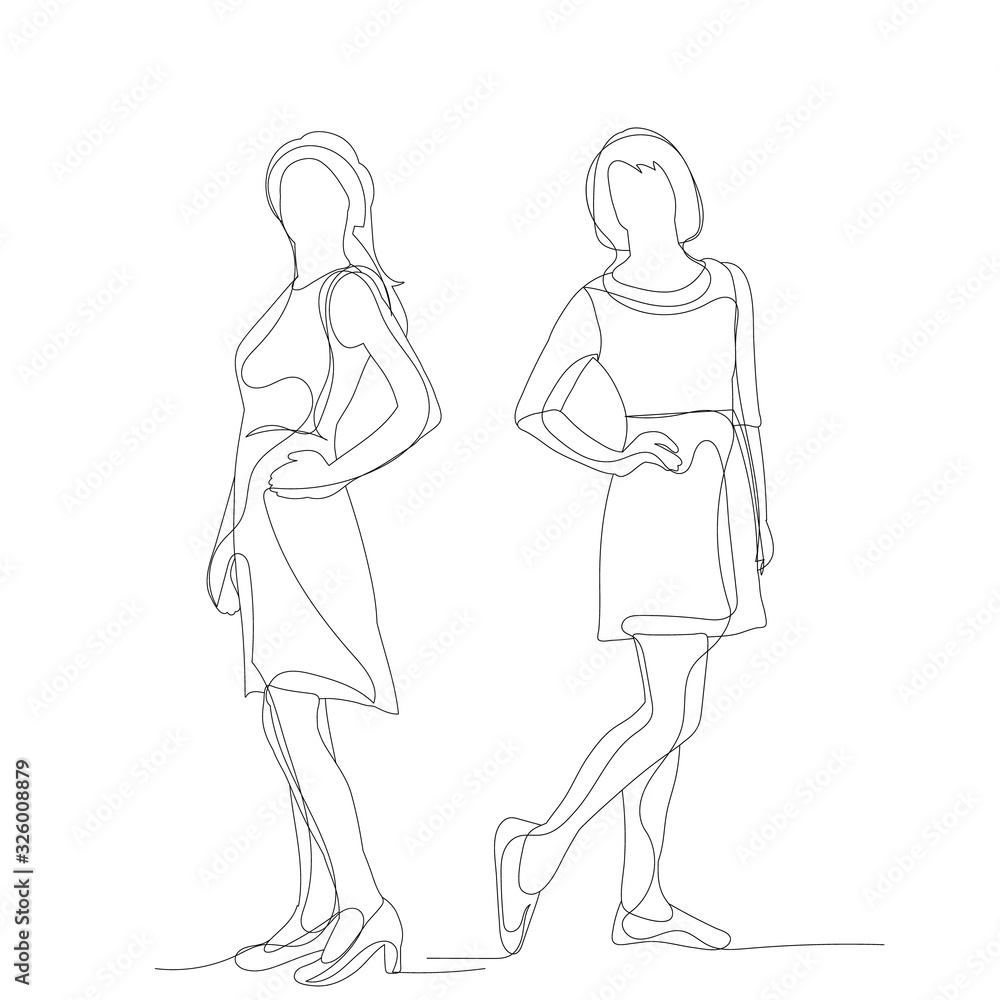 continuous line drawing of a girl standing Stock Vector | Adobe Stock