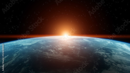 Fototapeta Naklejka Na Ścianę i Meble -  Planet earth, sunrise, stars, close up