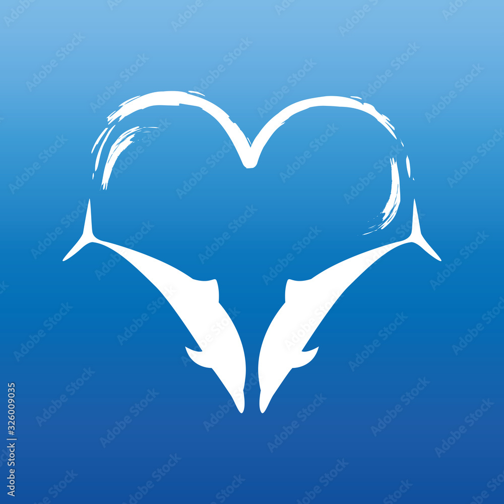 Naklejka premium two dolphins heart shaped on blue background vector illustration EPS10