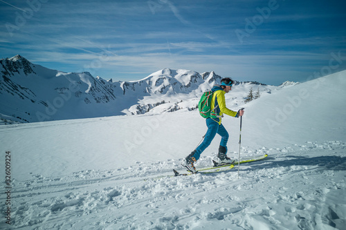 Austria, Allgäu, Kleinwalsertal, ski tourer at the Schwarzwassertal photo