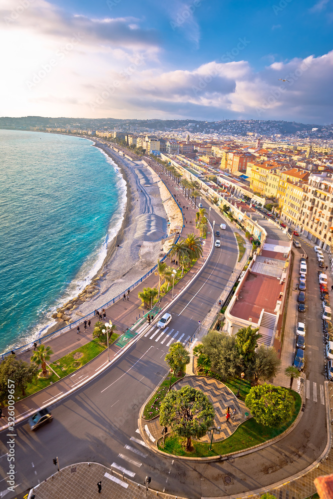 City of Nice Promenade des Anglais waterfront and beach view, French riviera