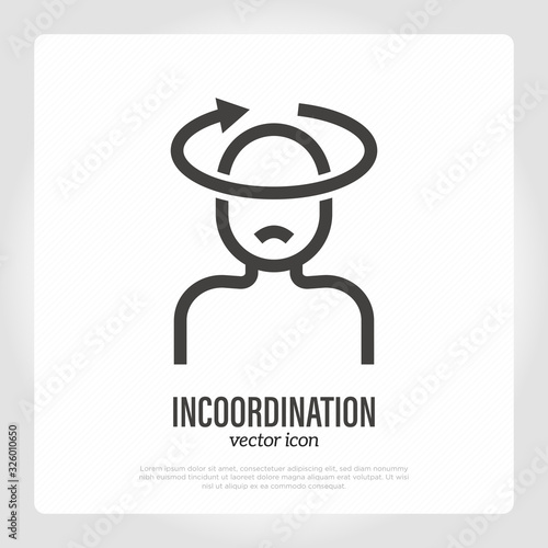 Incoordination, dizziness, vertigo. Thin line icon. Symptom of Alzheimer's disease. Healthcare and medical vector illustration.