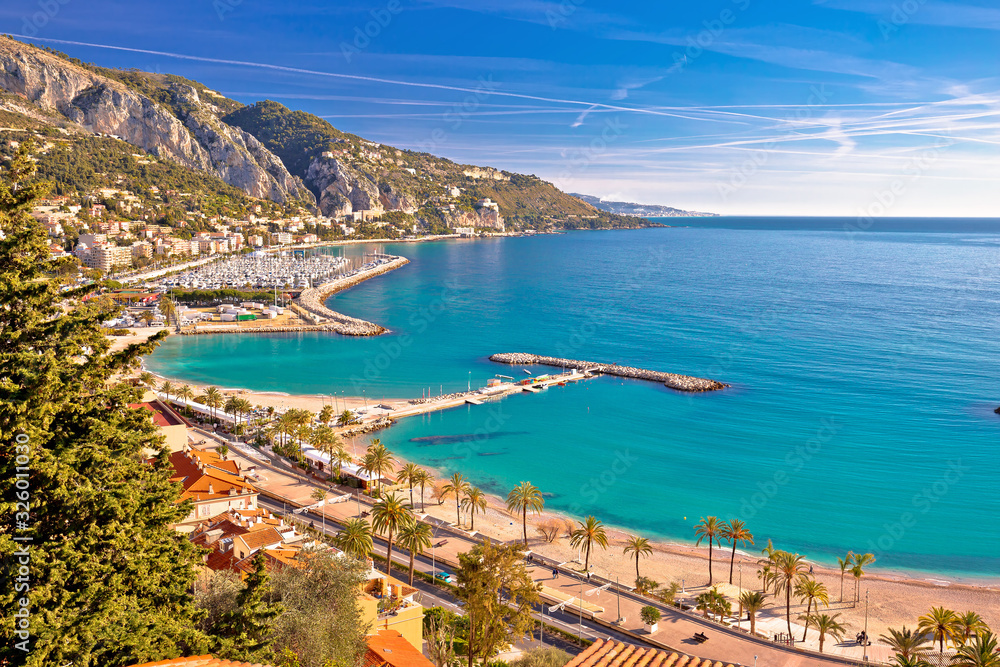 Fototapeta premium Town of Menton bay and French Italian border on Mediterranean coast view