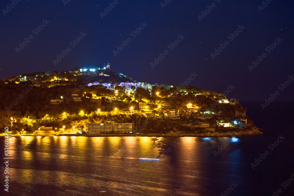 Cap Ferrat peninsula night view from Villefranche sur Mer