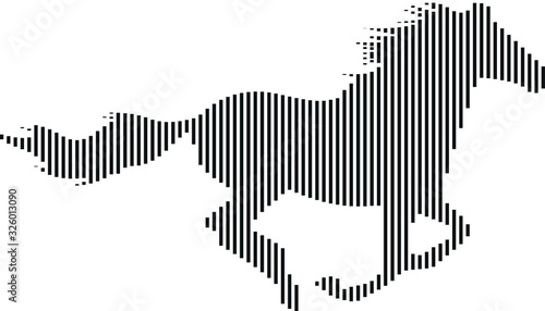 Silhouette of beautiful running horse in line art Vector with white background.
