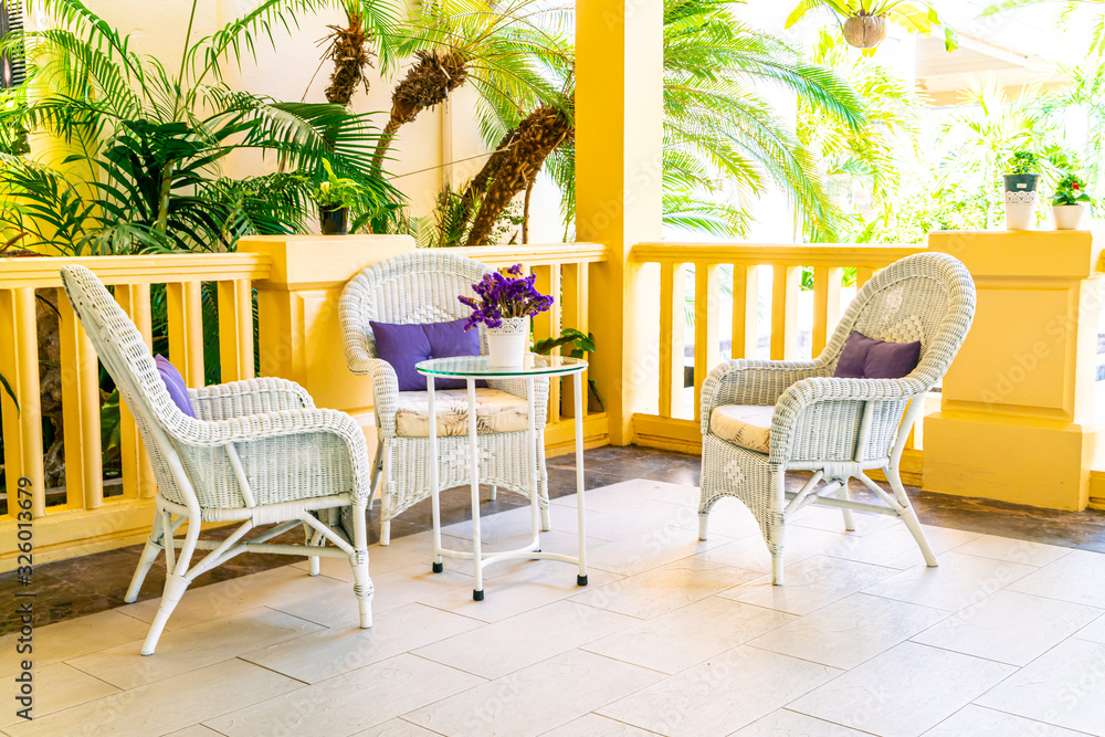 patio chair and table decoration on balcony