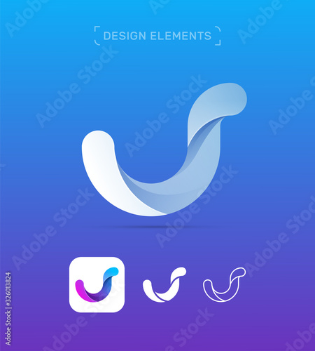 Vector abstract twisted letter J logo design template. Origami, flat material design