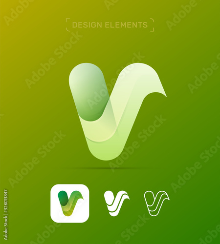 Vector abstract letter V logo. Origami, 3d fluent app icon. Eco, vegan, vegetarian