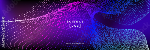 Panoramic science or technology background with dynamic particles. Trendy colourful design template. Applicable for banners, flyers, covers, presentations, identity, landing pages, websites.
