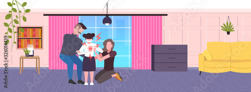parents worried about daughter having heart attack coronavirus infection symptoms epidemic MERS-CoV virus wuhan 2019-nCoV living room interior full length horizontal vector illustration