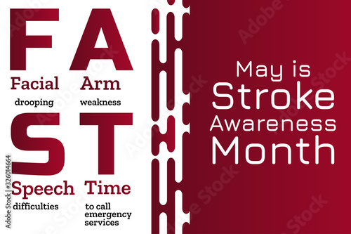 May is National Stroke Awareness Month. Stroke symptoms. Mnemonic concept. Template for background, banner, card, poster with text inscription. Vector EPS10 illustration.