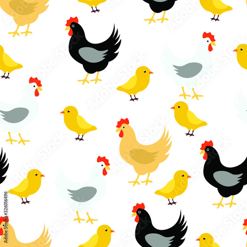 Chicken  birds  food   fashion vector seamless pattern on white background. Concept for wallpaper  wrapping paper  cards 
