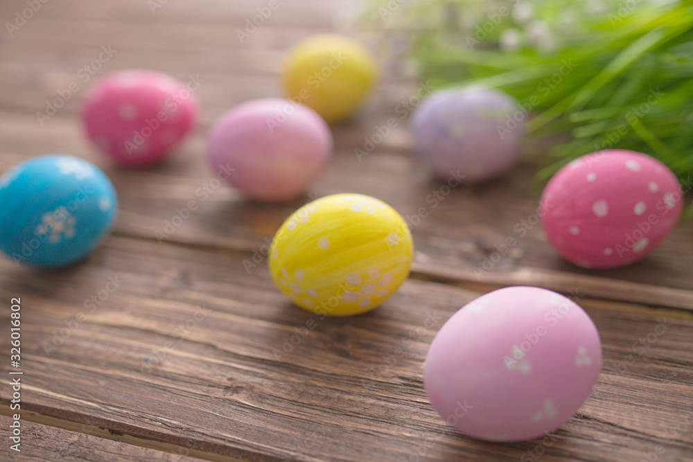 Easter eggs on a old wooden surface Easter eggs on a old wooden surface