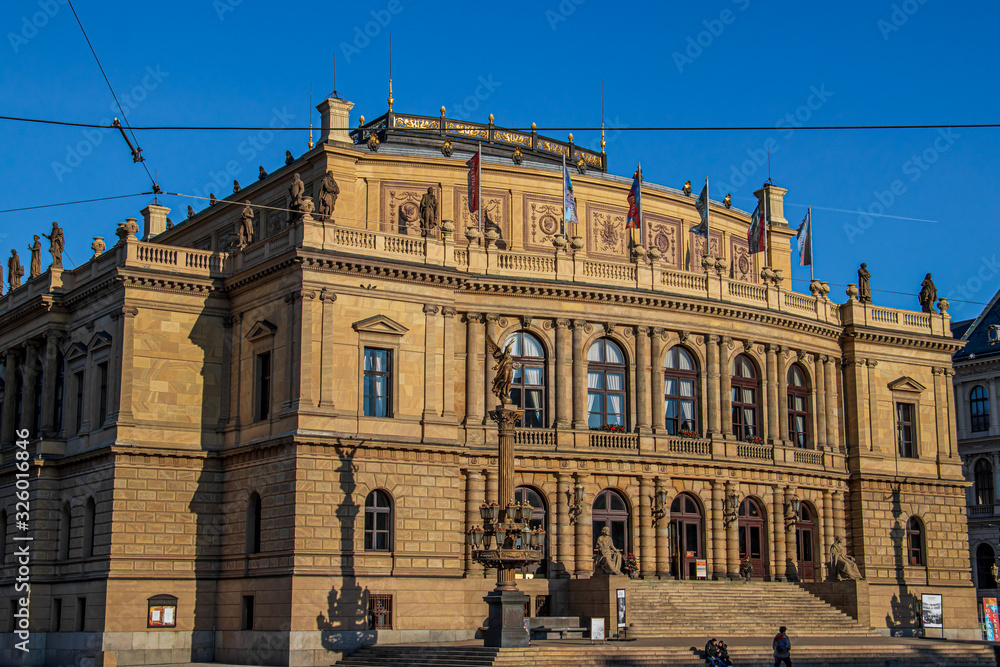 The facade of Rudolfinum Concert Hall, Prague city, day time