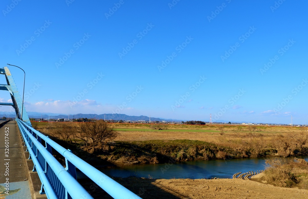 渡良瀬　川　思川　青空　風景　杤木