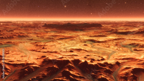 Mars Planet Surface With Dust Blowing. 3d illustration