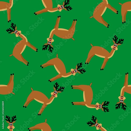 Wallpaper Mural Seamless pattern with deers on a green background. Stock vector illustration for decoration and design, wrapping paper, fabrics, wallpaper, children, greeting cards, posters and more. Torontodigital.ca