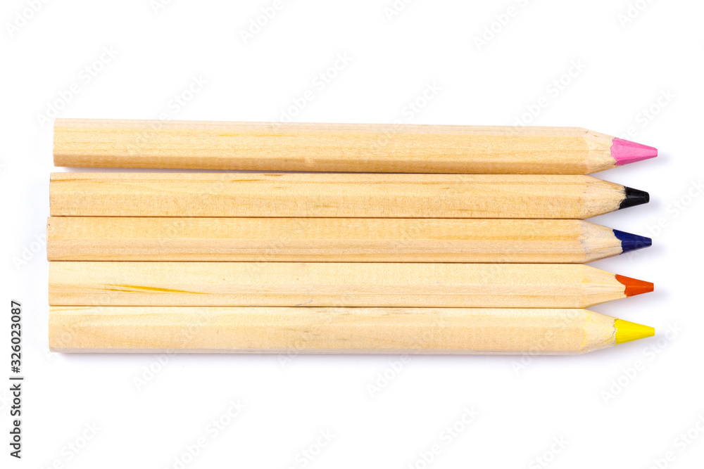 colored pencils isolated on white background. close up