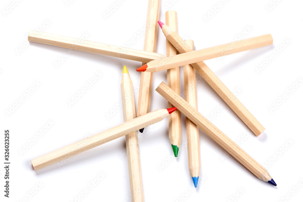 colored pencils isolated on white background. close up colored pencils isolated on white background. close up