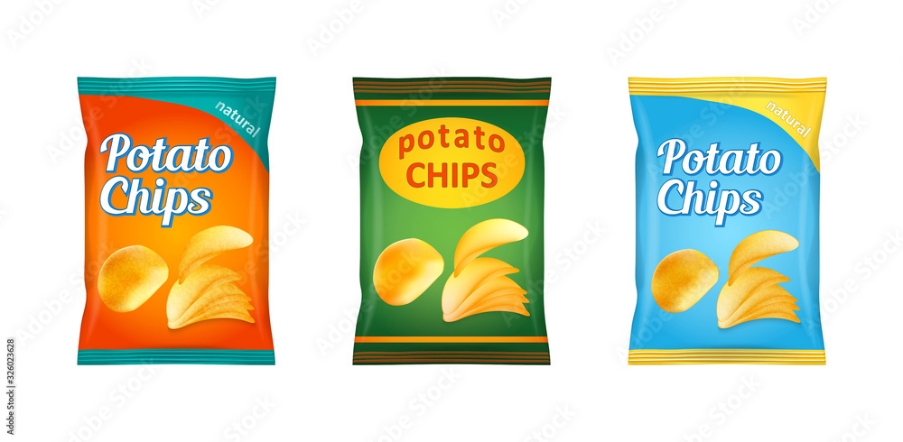 Potato chips packaging, stock vector illustration isolated on white background