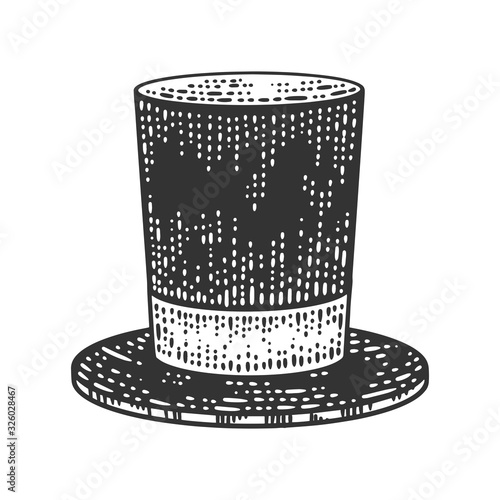 Top hat cylinder sketch engraving vector illustration. T-shirt apparel print design. Scratch board imitation. Black and white hand drawn image.