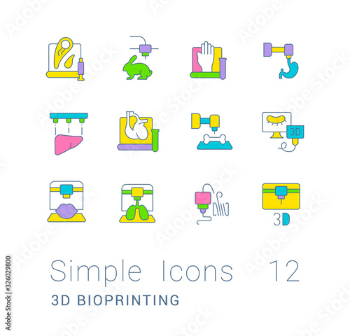 Set of Simple line Icons of 3D Bioprinting