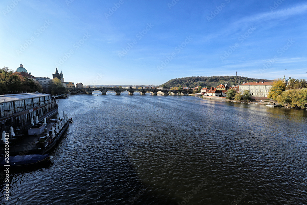 Charles bridge over the Vltava river in Prague