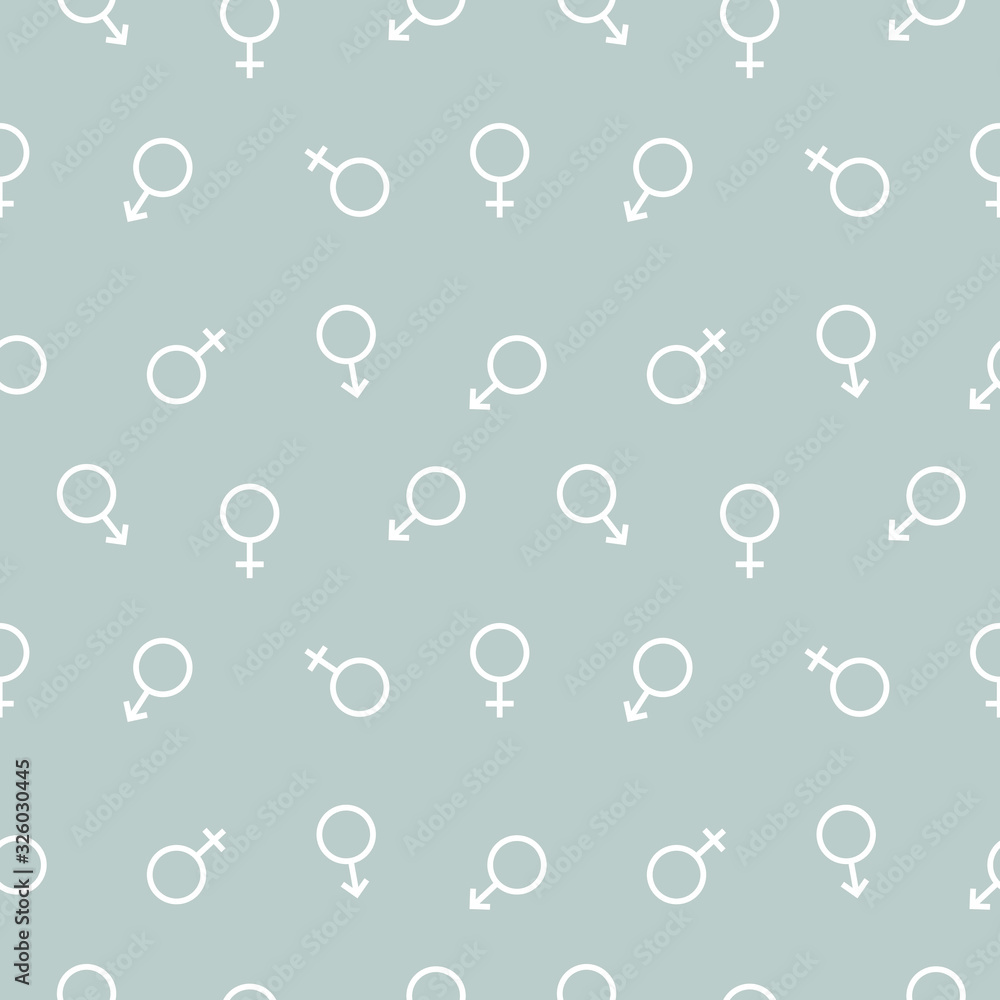 Seamless pattern gender symbol. Man and Woman symbol. Vector illustration. Isolated on gray background. Seamless pattern gender symbol. Man and Woman symbol. Vector illustration. Isolated on gray background.