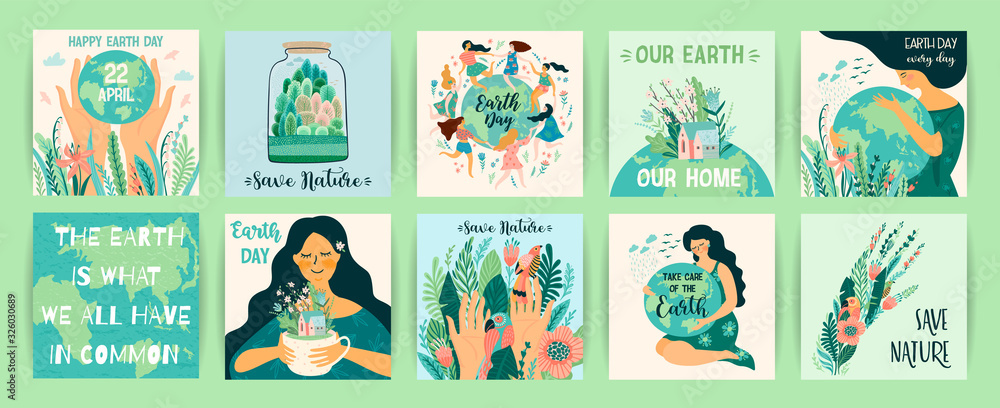 Earth Day. Save Nature. Vector templates for card, poster, banner, flyer