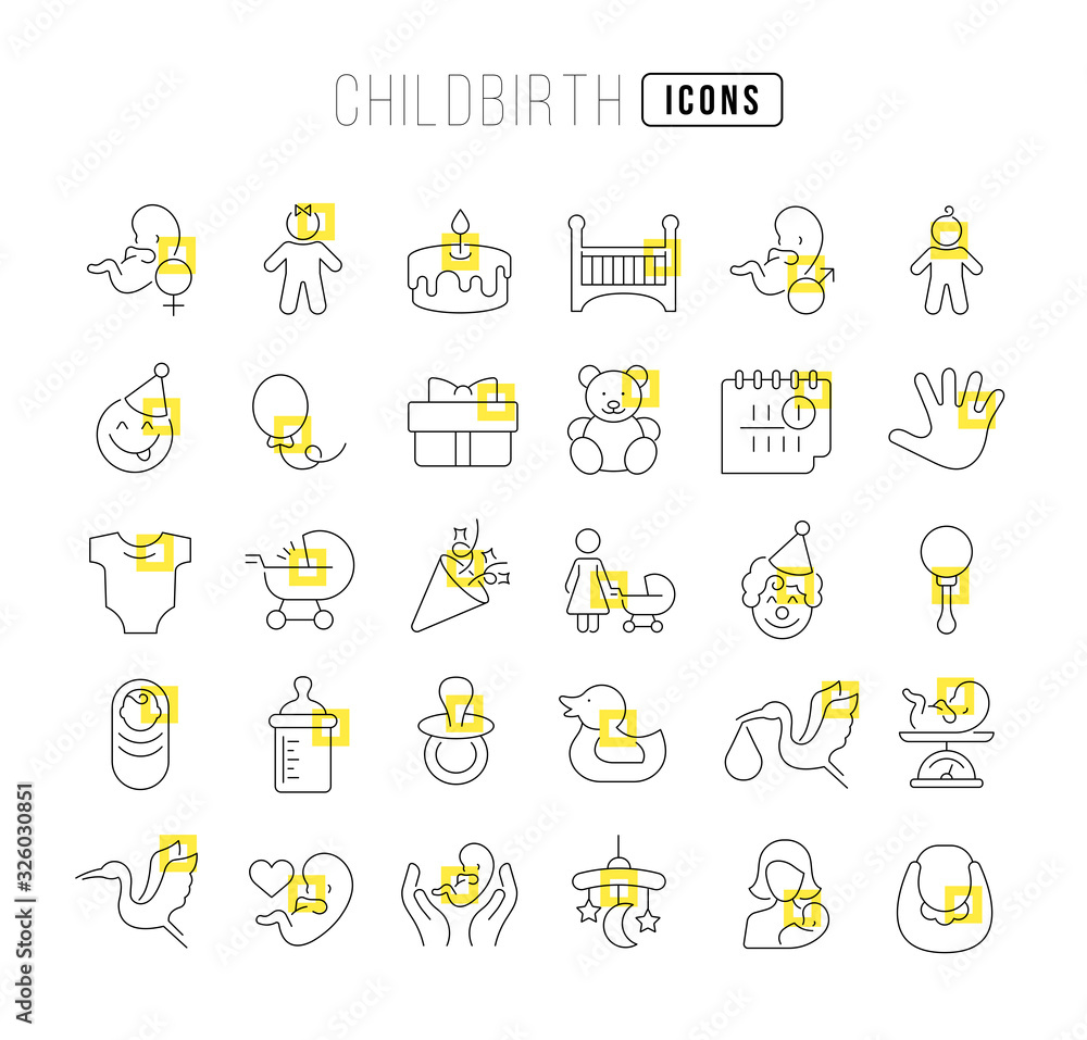 Fototapeta premium Vector Line Icons of Childbirth