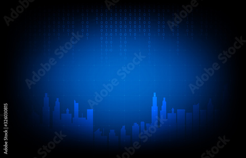 abstract background of blue city building and circuit printed