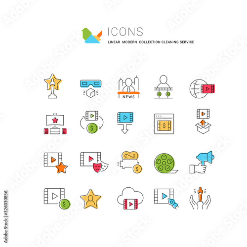 Set Linear Icons of Cinema Business