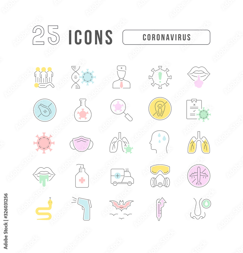 Vector Line Icons of Coronavirus Vector Line Icons of Coronavirus