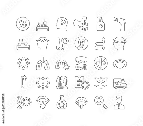 Vector Line Icons of Coronavirus
