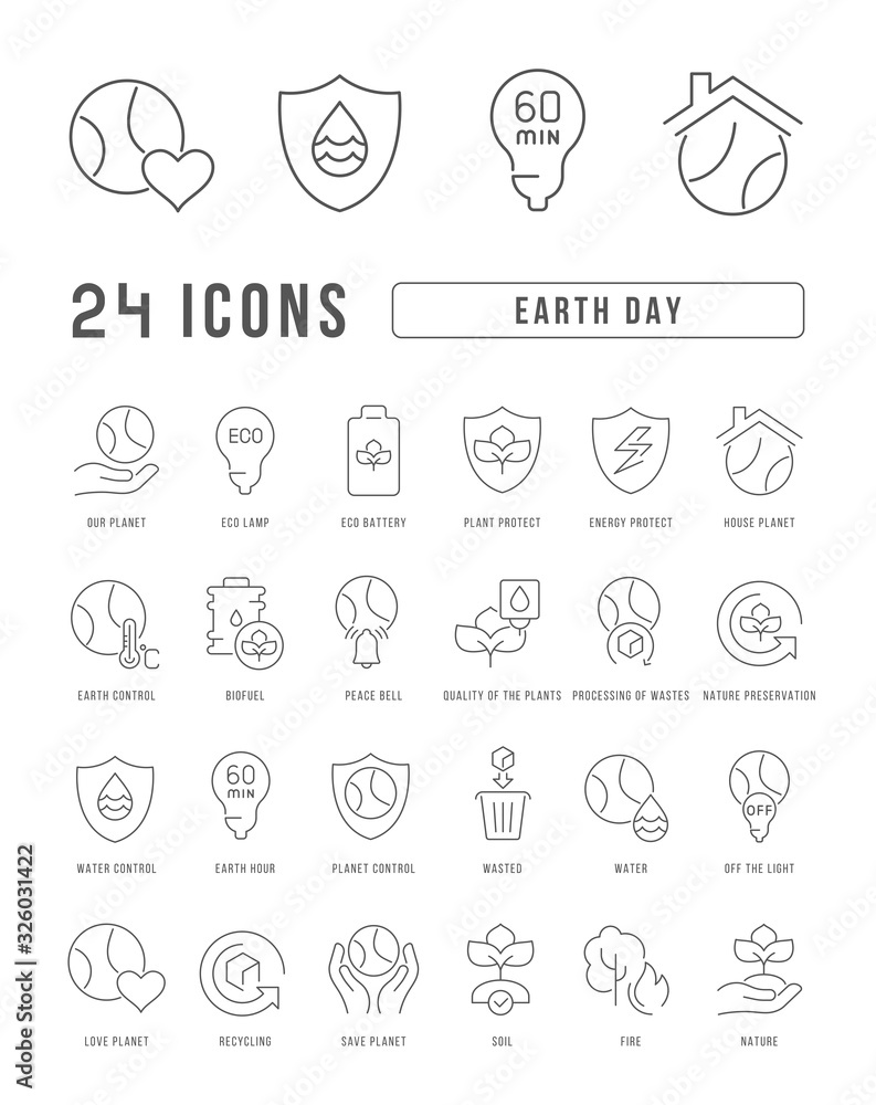 Fototapeta premium Vector Line Icons of Earth Day