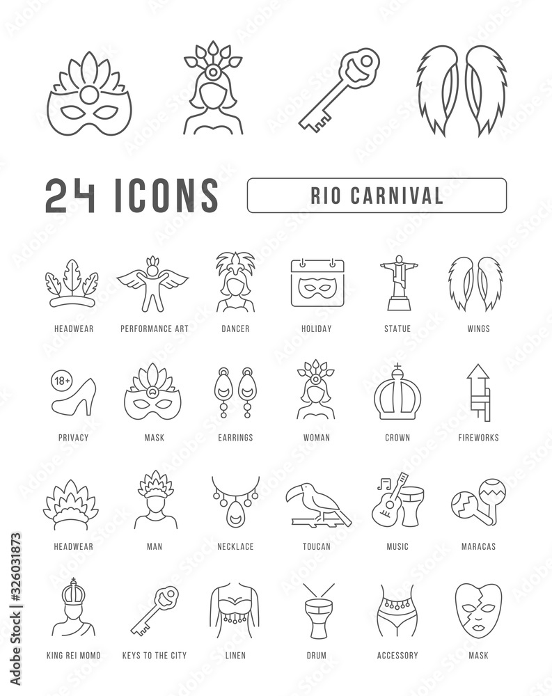 Vector Line Icons of Rio Carnival Vector Line Icons of Rio Carnival