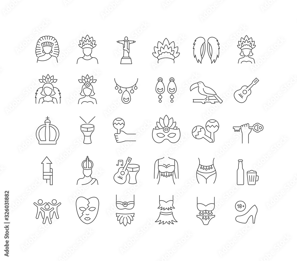 Vector Line Icons of Rio Carnival Vector Line Icons of Rio Carnival
