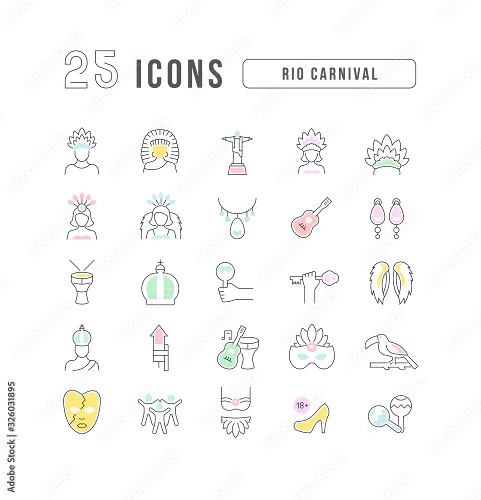Vector Line Icons of Rio Carnival Vector Line Icons of Rio Carnival