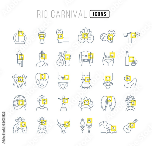 Vector Line Icons of Rio Carnival