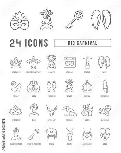 Vector Line Icons of Rio Carnival